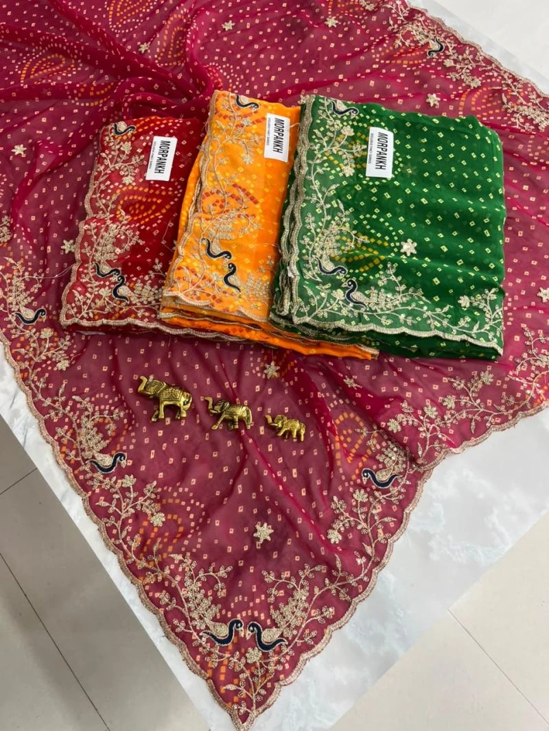 Sw Morpankh Vol 1 Georgette Bandhani Printed Designer Saree Collection 6