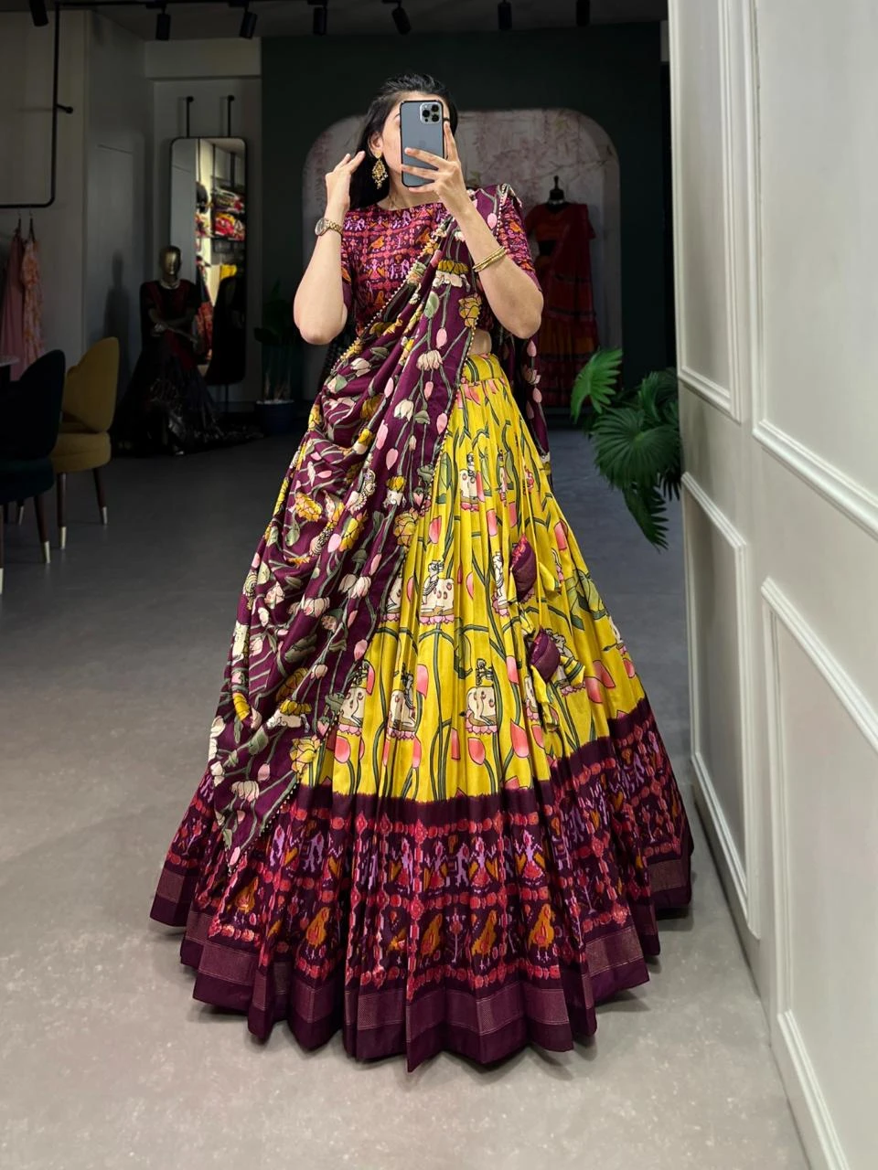 Tussar Silk Patola Print Lehenga Choli With Foil Print 5