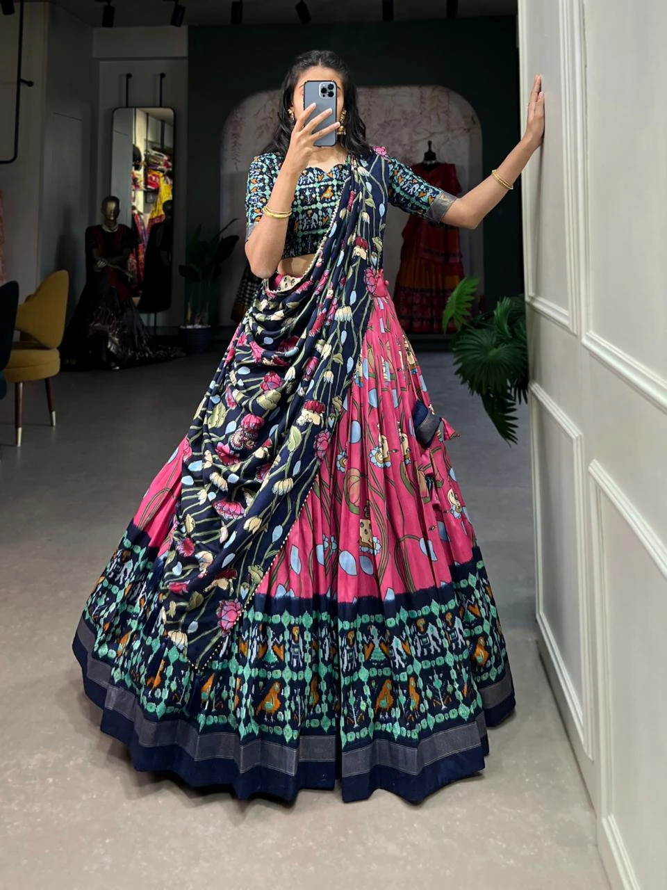 Tussar Silk Patola Print Lehenga Choli With Foil Print 6