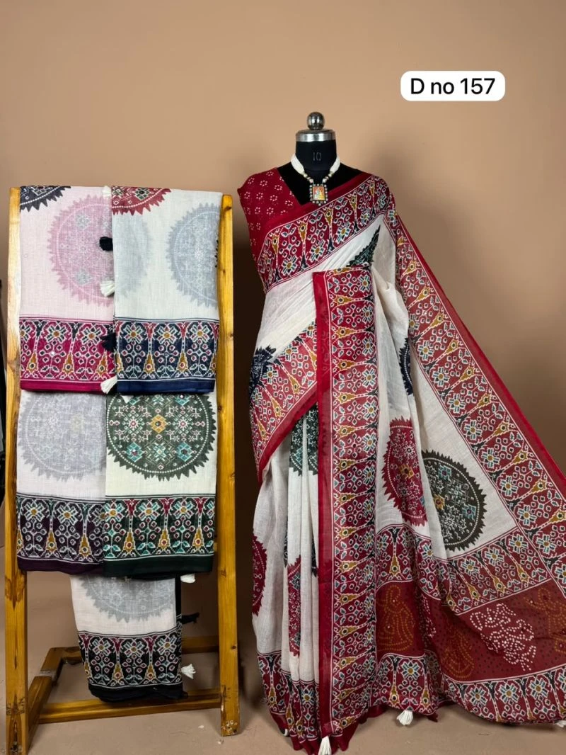 Varanasi Vol 4 Linen Silk Kalamkari Zari Border Saree Collection 8