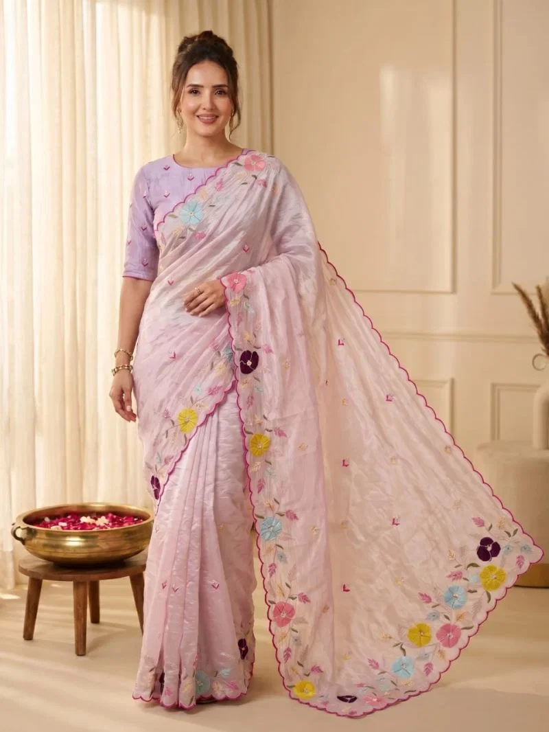 Vibha Bm Glass Tissue With Multi Thread Worked Saree 7