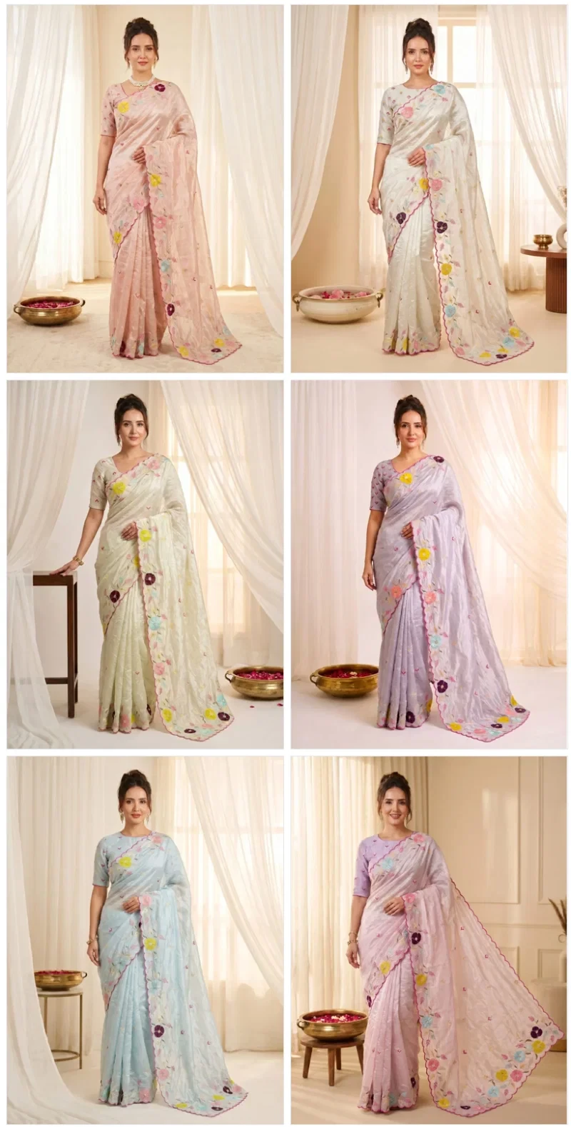 Vibha Bm Glass Tissue With Multi Thread Worked Saree 8