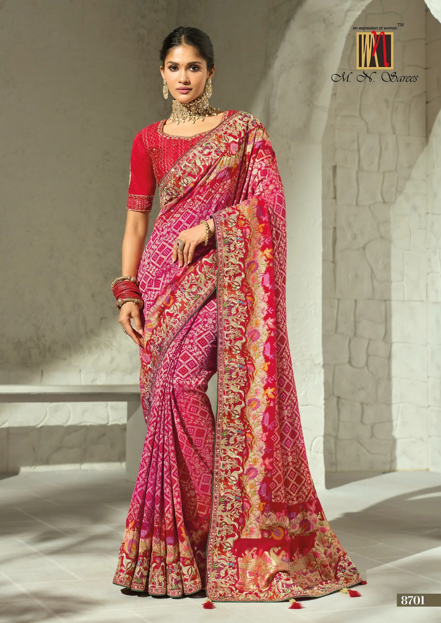 Vinayak Wholesale Bandhej 8700 Series Pure Georgette Bandhej Saree With Heavy Handwork Border 1