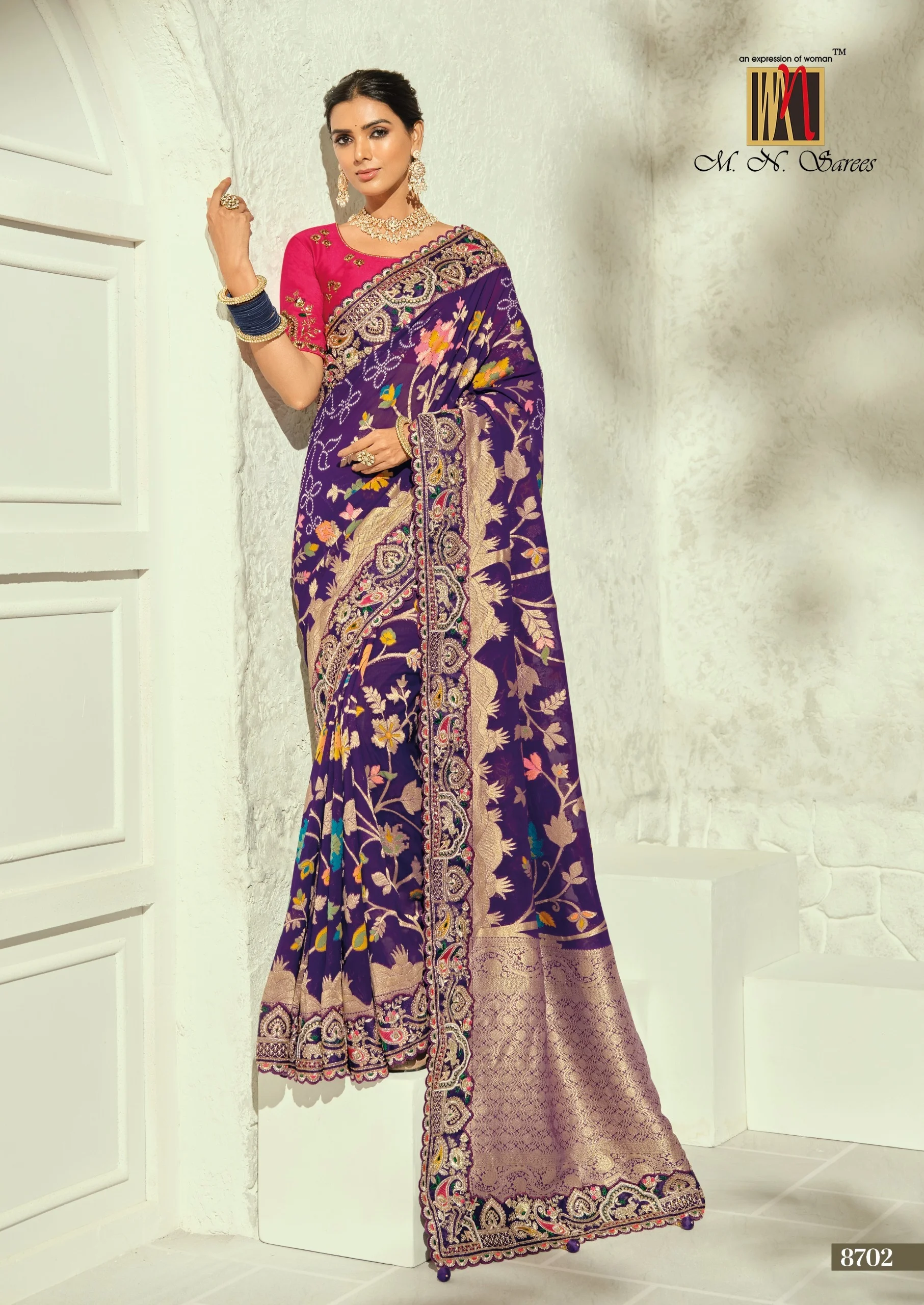 Vinayak Wholesale Bandhej 8700 Series Pure Georgette Bandhej Saree With Heavy Handwork Border 10