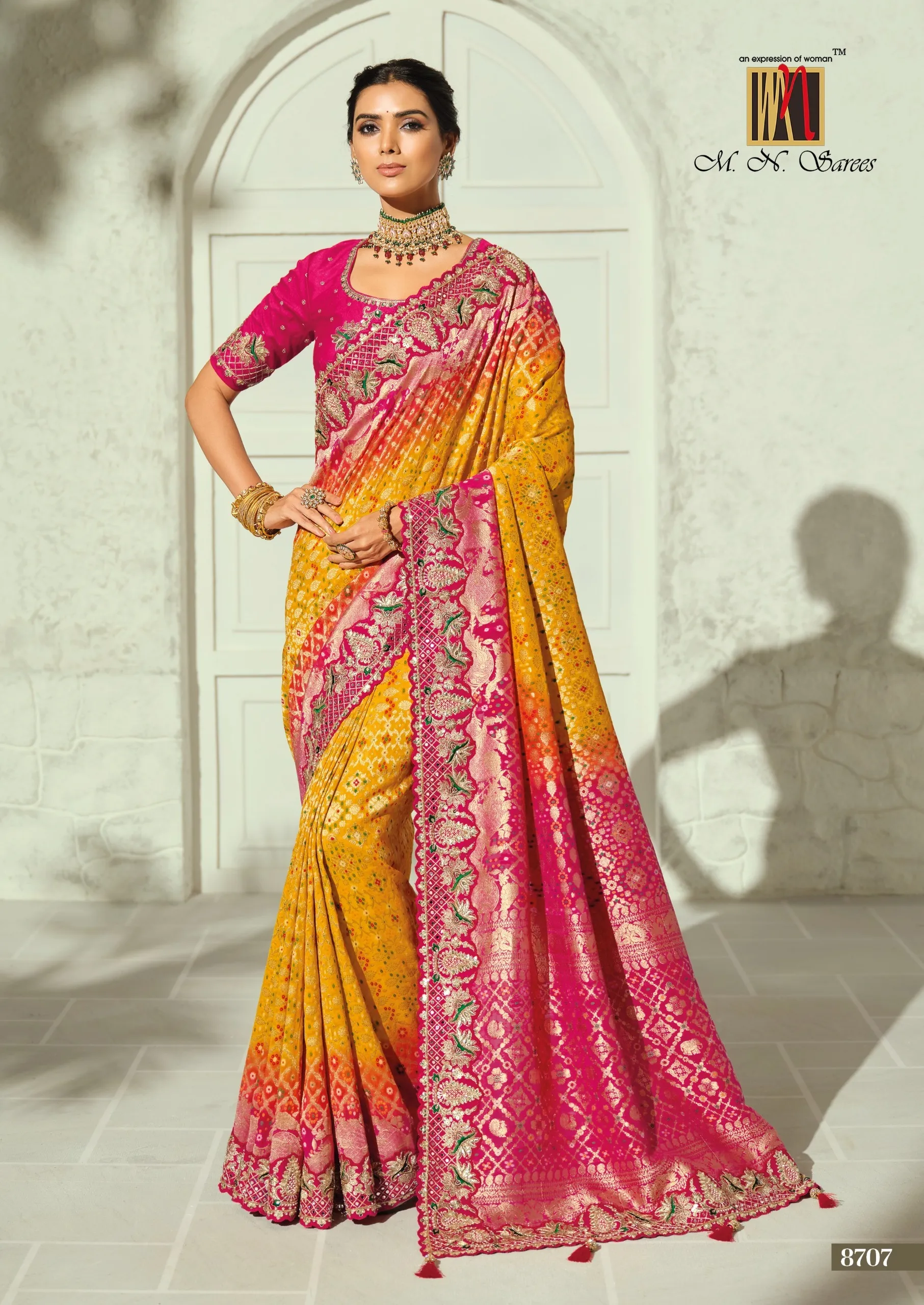 Vinayak Wholesale Bandhej 8700 Series Pure Georgette Bandhej Saree With Heavy Handwork Border 2