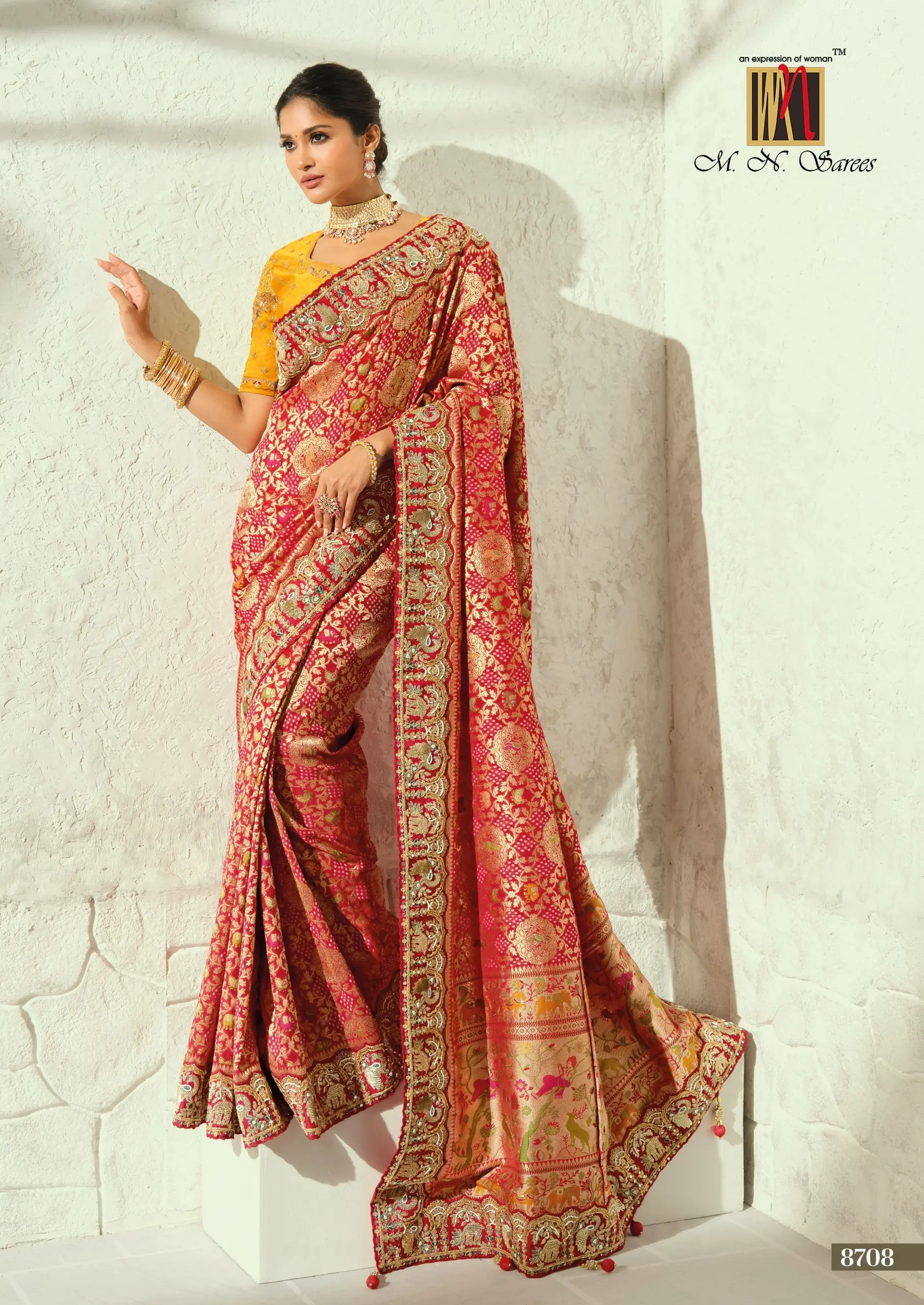 Vinayak Wholesale Bandhej 8700 Series Pure Georgette Bandhej Saree With Heavy Handwork Border 3