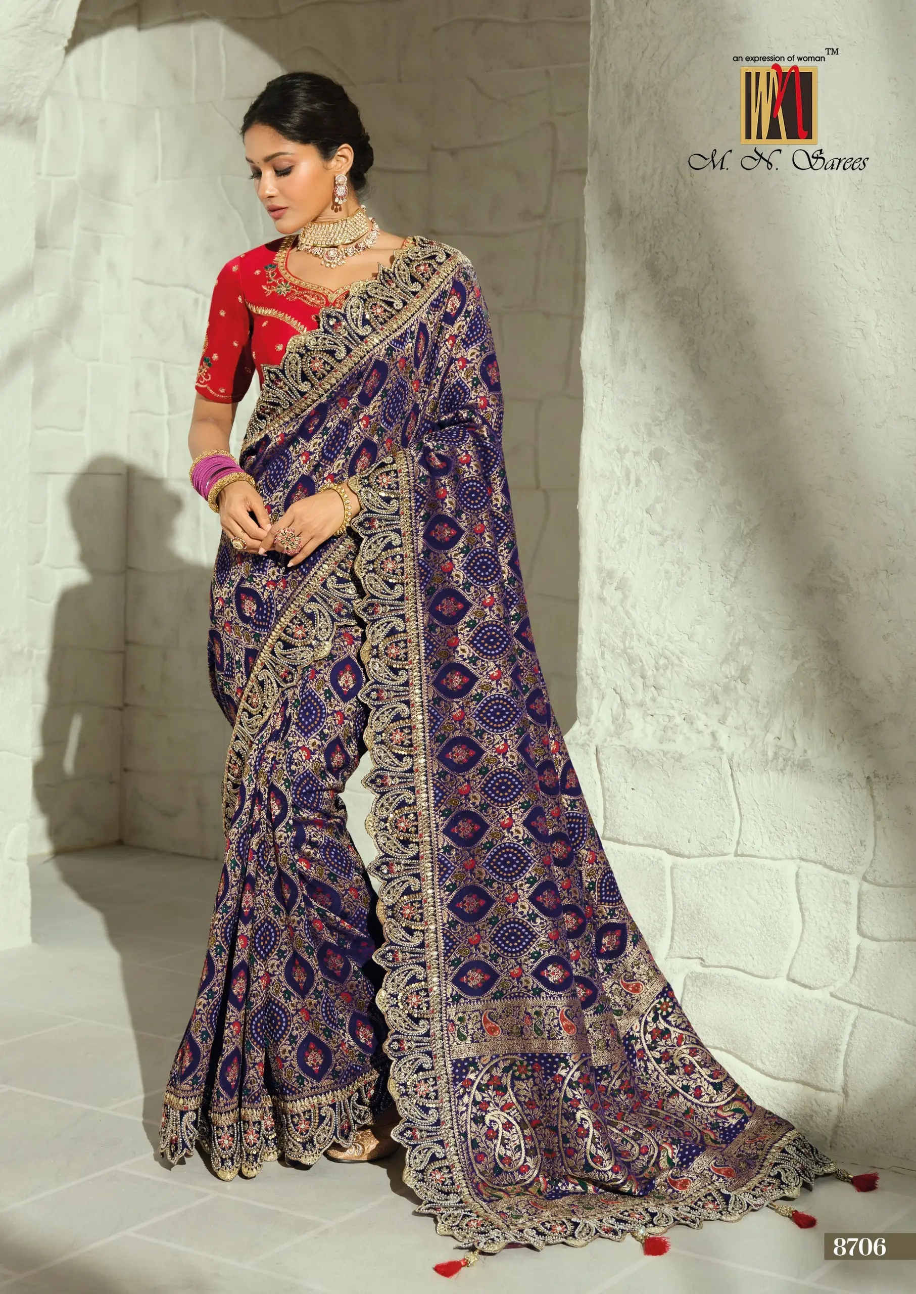 Vinayak Wholesale Bandhej 8700 Series Pure Georgette Bandhej Saree With Heavy Handwork Border 4