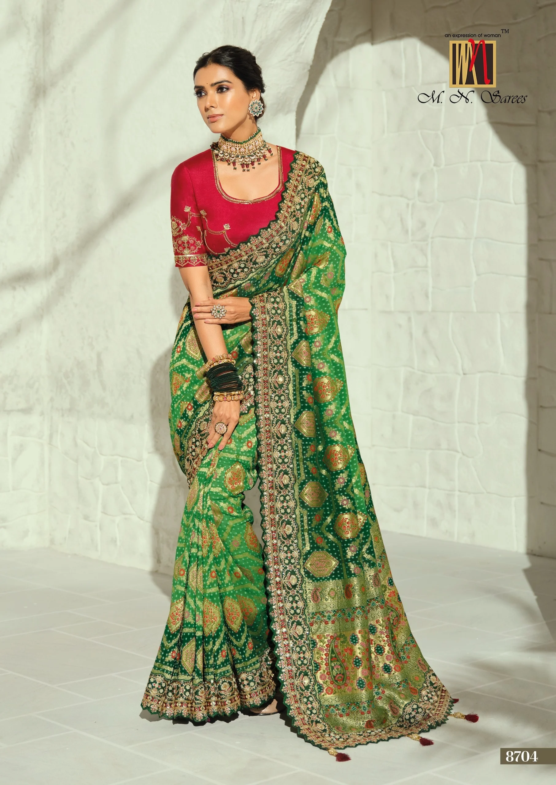 Vinayak Wholesale Bandhej 8700 Series Pure Georgette Bandhej Saree With Heavy Handwork Border 5