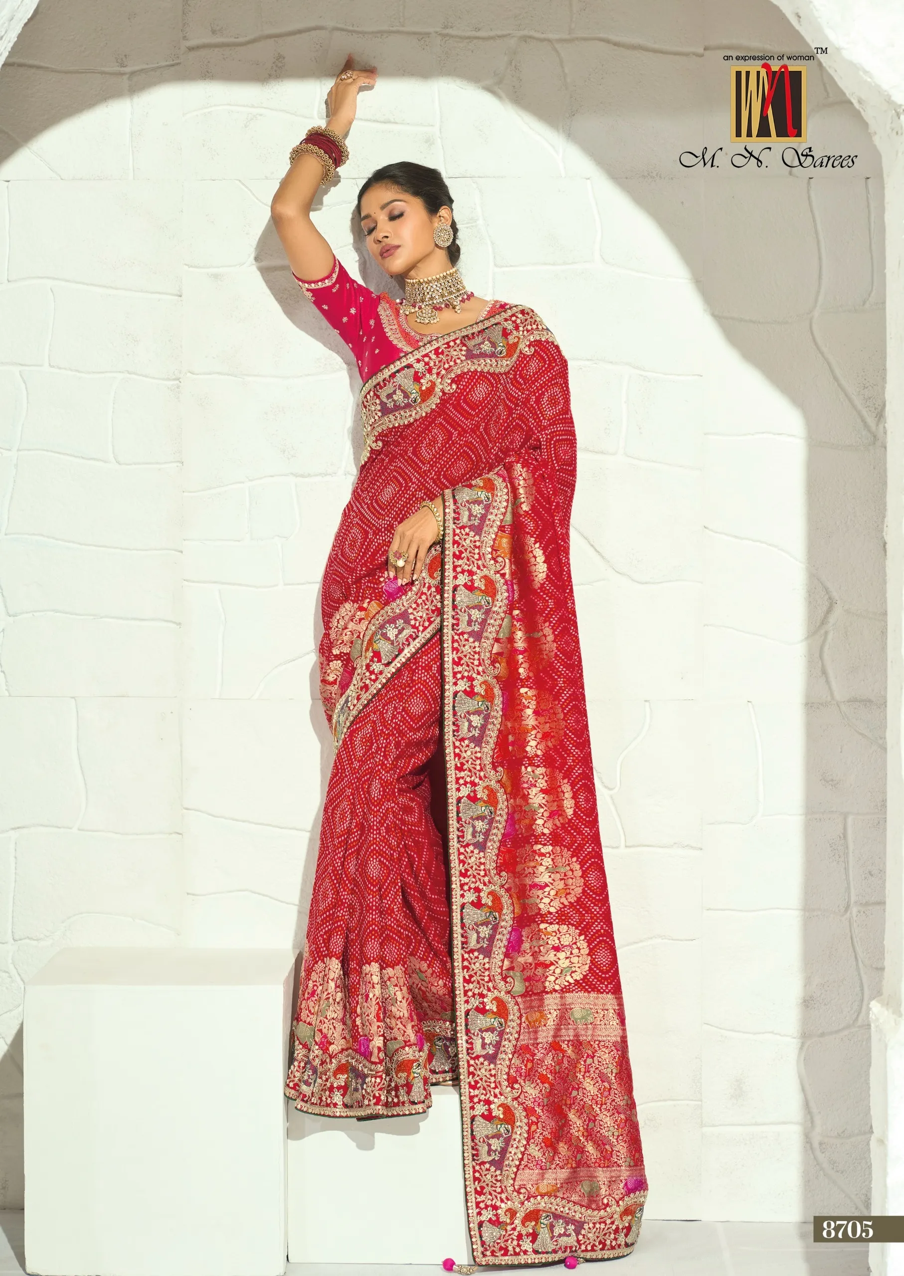 Vinayak Wholesale Bandhej 8700 Series Pure Georgette Bandhej Saree With Heavy Handwork Border 6