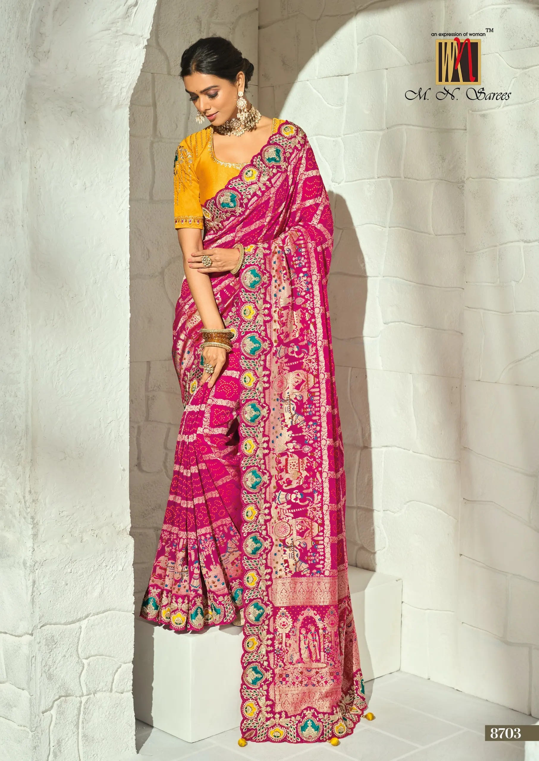 Vinayak Wholesale Bandhej 8700 Series Pure Georgette Bandhej Saree With Heavy Handwork Border 7