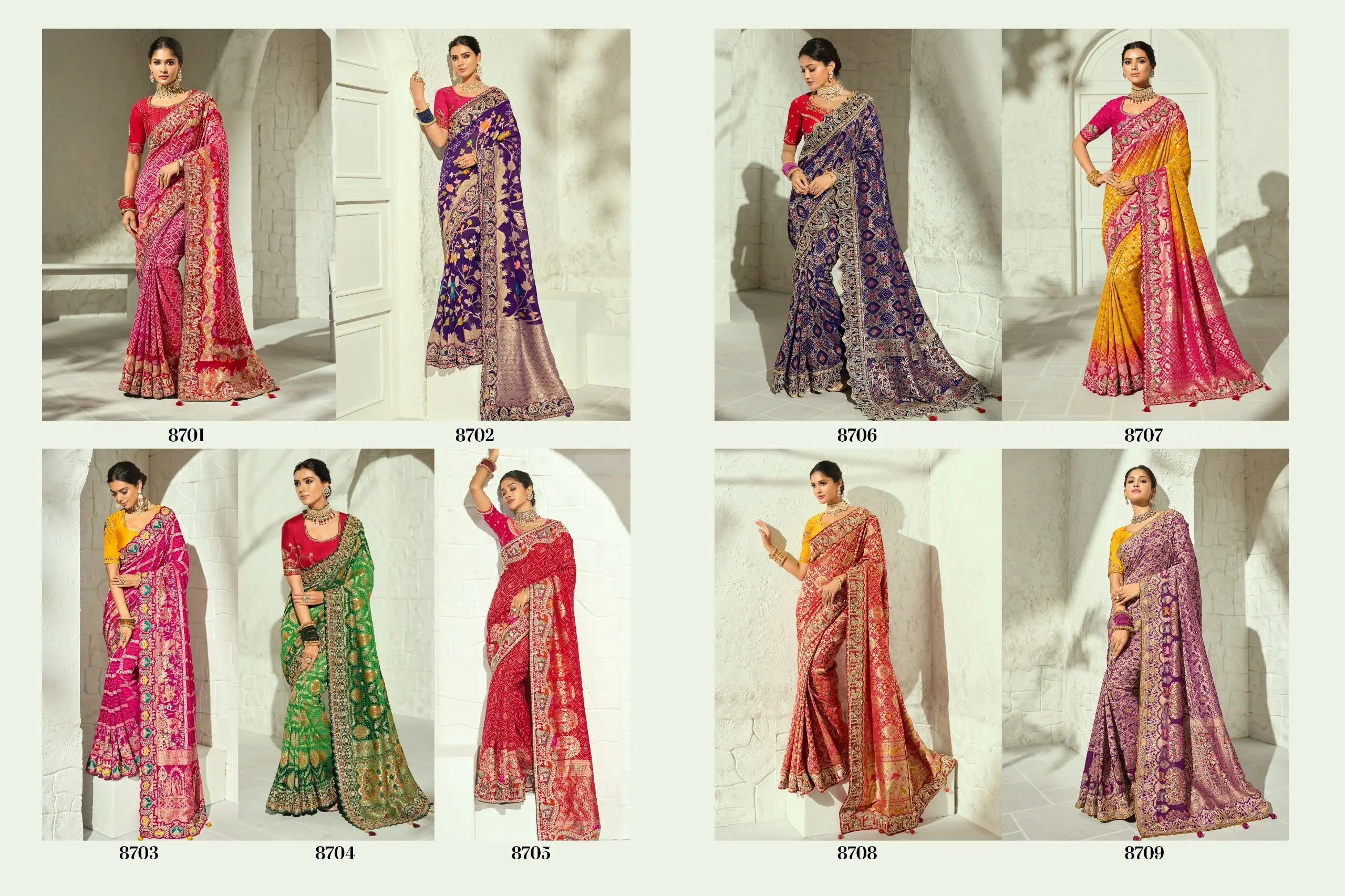 Vinayak Wholesale Bandhej 8700 Series Pure Georgette Bandhej Saree With Heavy Handwork Border 8