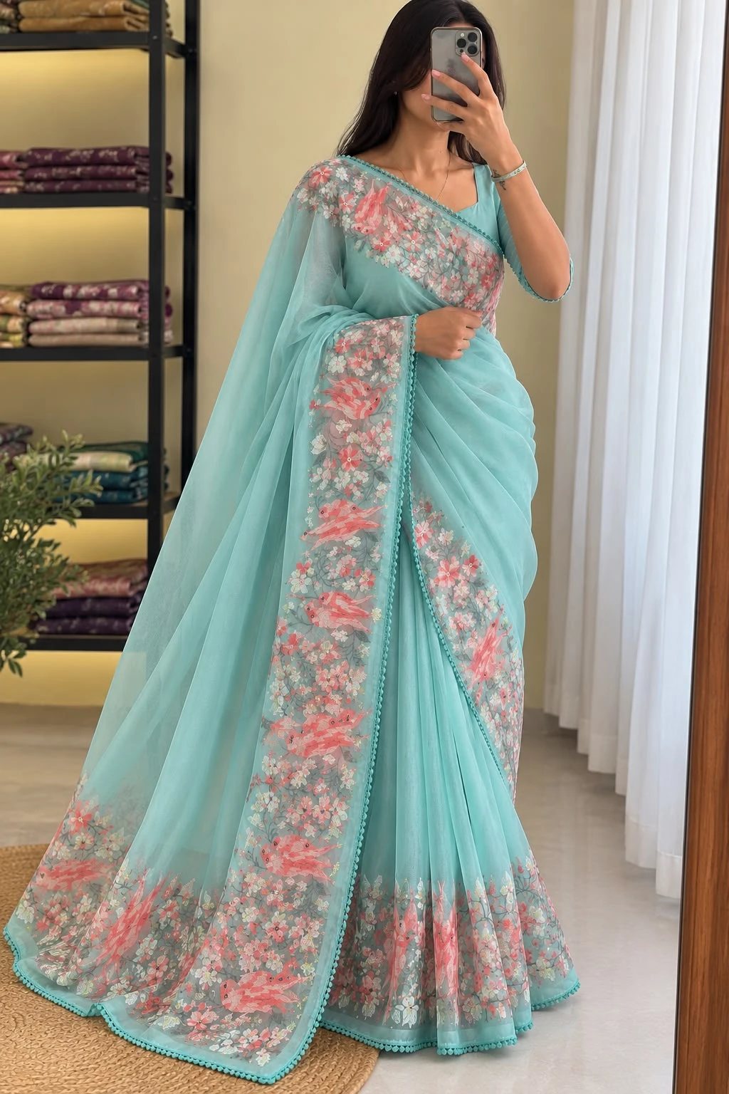 Vinayak Wholesale Pure Soft Organza Saree With Embroidery Thread Work And Cotton Lace Border 1