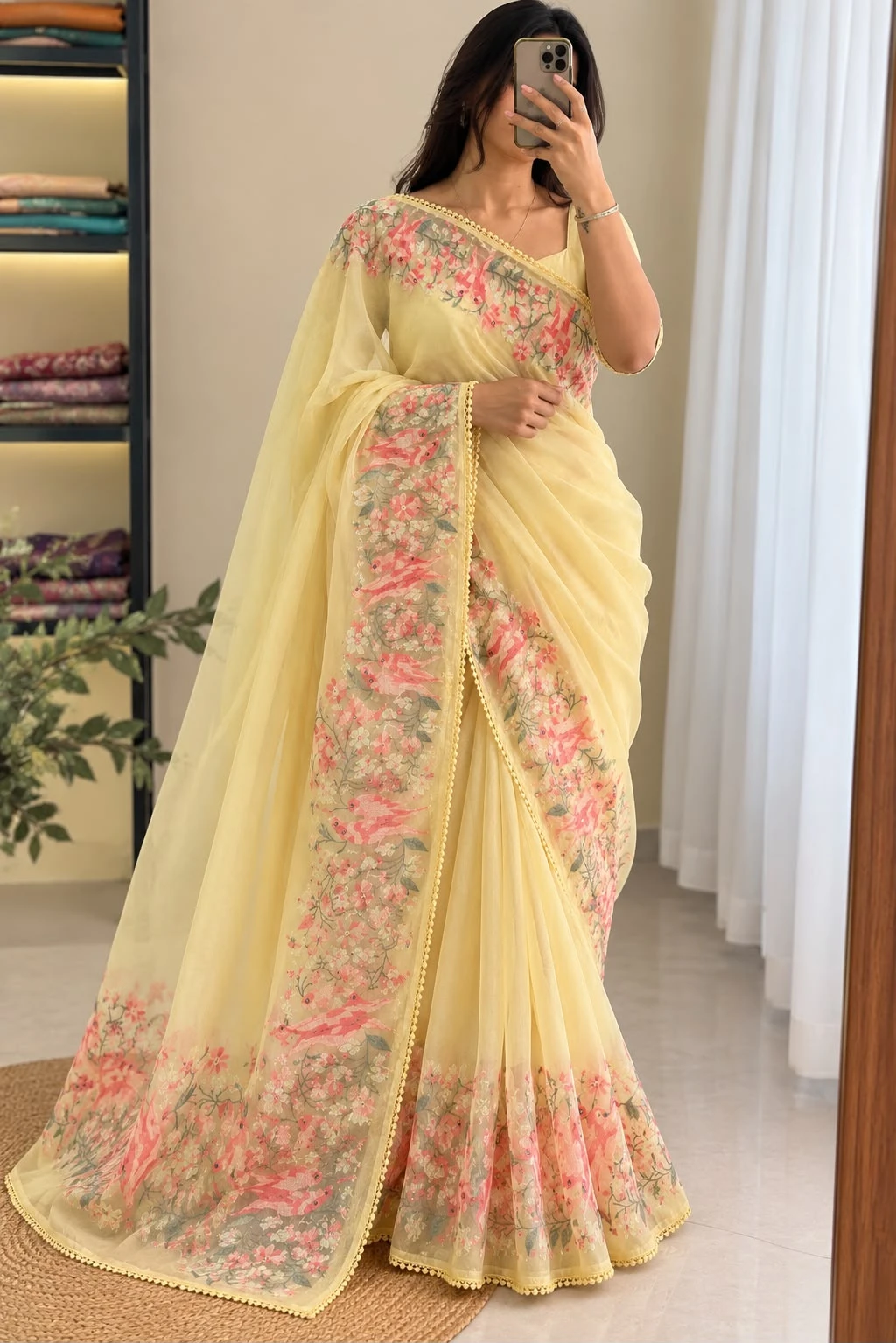 Vinayak Wholesale Pure Soft Organza Saree With Embroidery Thread Work And Cotton Lace Border 4