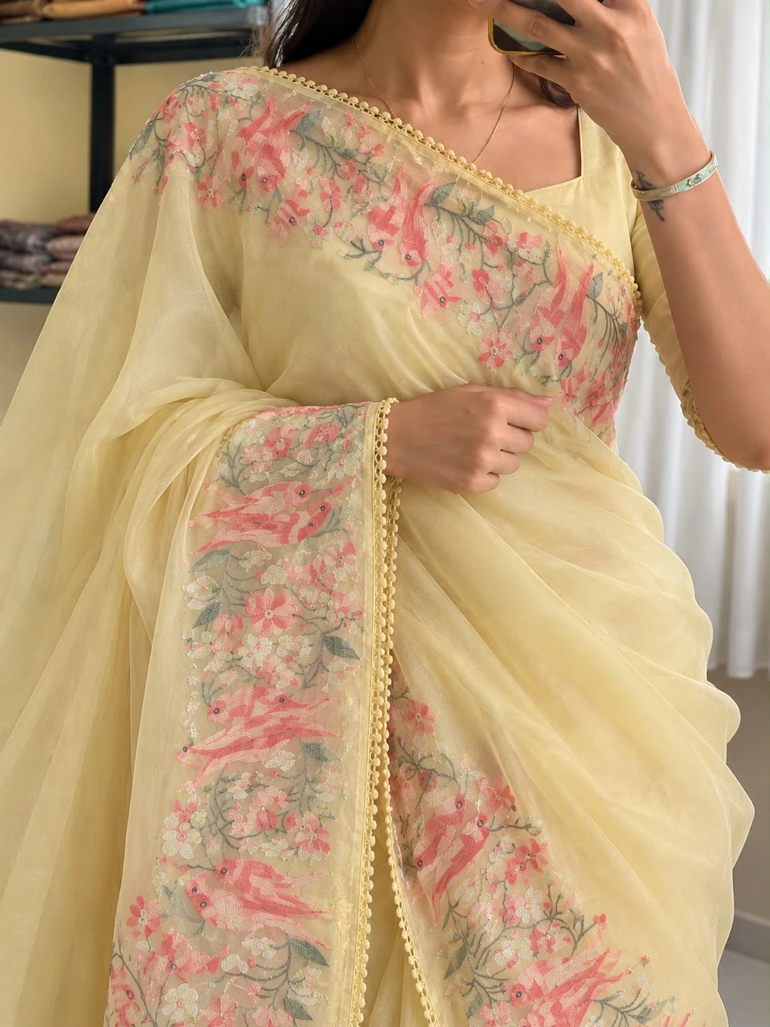 Vinayak Wholesale Pure Soft Organza Saree With Embroidery Thread Work And Cotton Lace Border 5