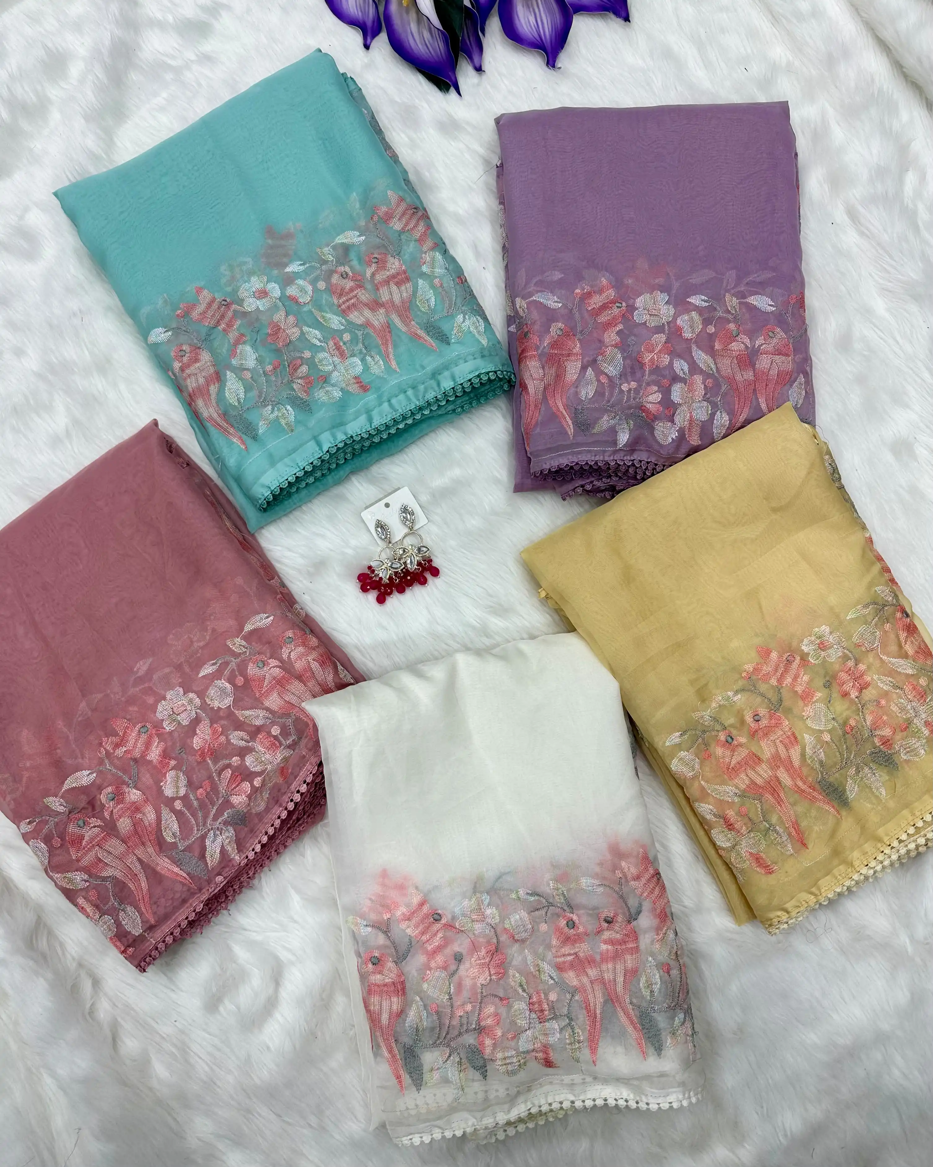 Vinayak Wholesale Pure Soft Organza Saree With Embroidery Thread Work And Cotton Lace Border 7