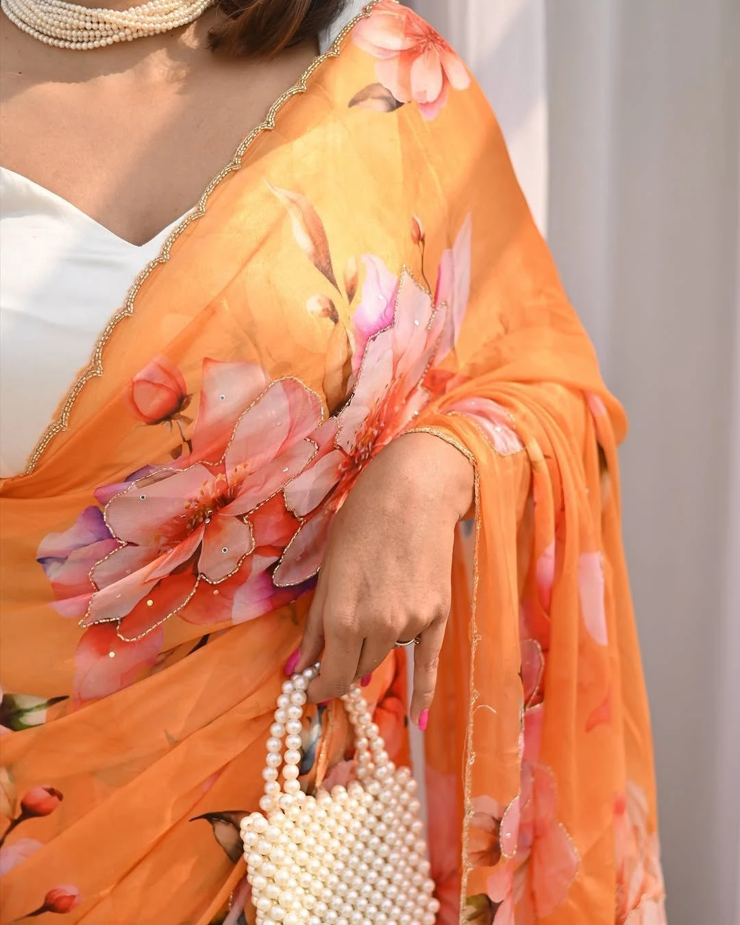 Vinayak Wholesale Soft Tebi Silk Digital Print Saree With Val Moti Handwork 4
