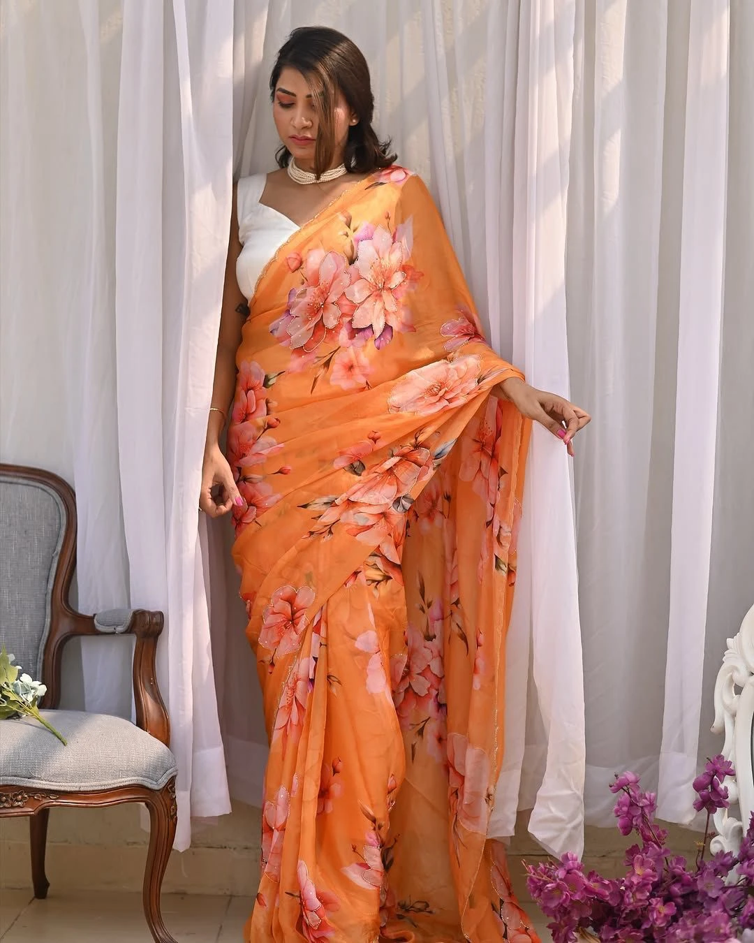 Vinayak Wholesale Soft Tebi Silk Digital Print Saree With Val Moti Handwork 5