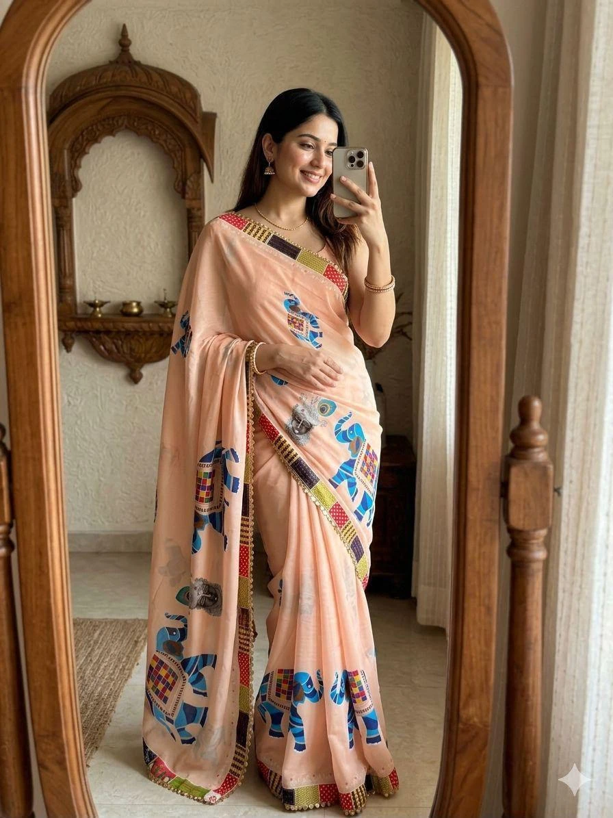 Vinayak Wholesale Traditional Gaj Pure Malayi Silk Digital Print Saree With Handwork And Latkan 2