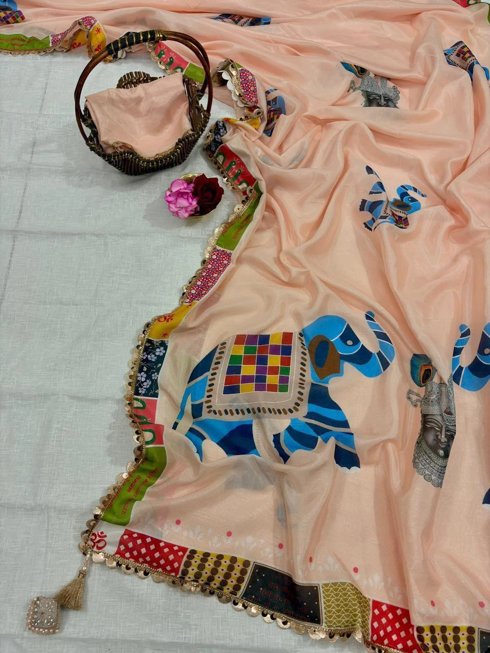 Vinayak Wholesale Traditional Gaj Pure Malayi Silk Digital Print Saree With Handwork And Latkan 3