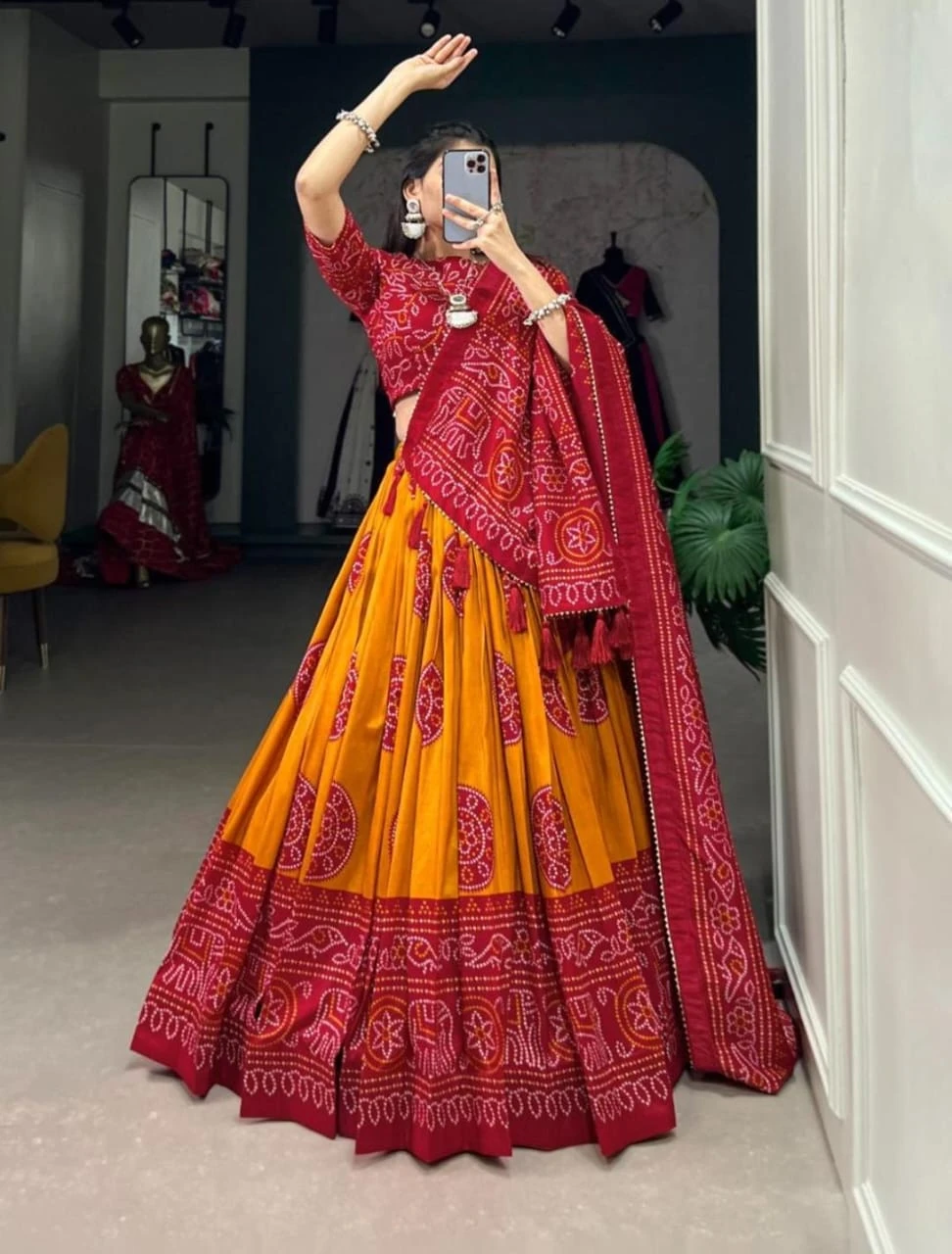 Vinayak Wholesale Tussar Silk Patola Print Lehenga Choli With Foil Print 6