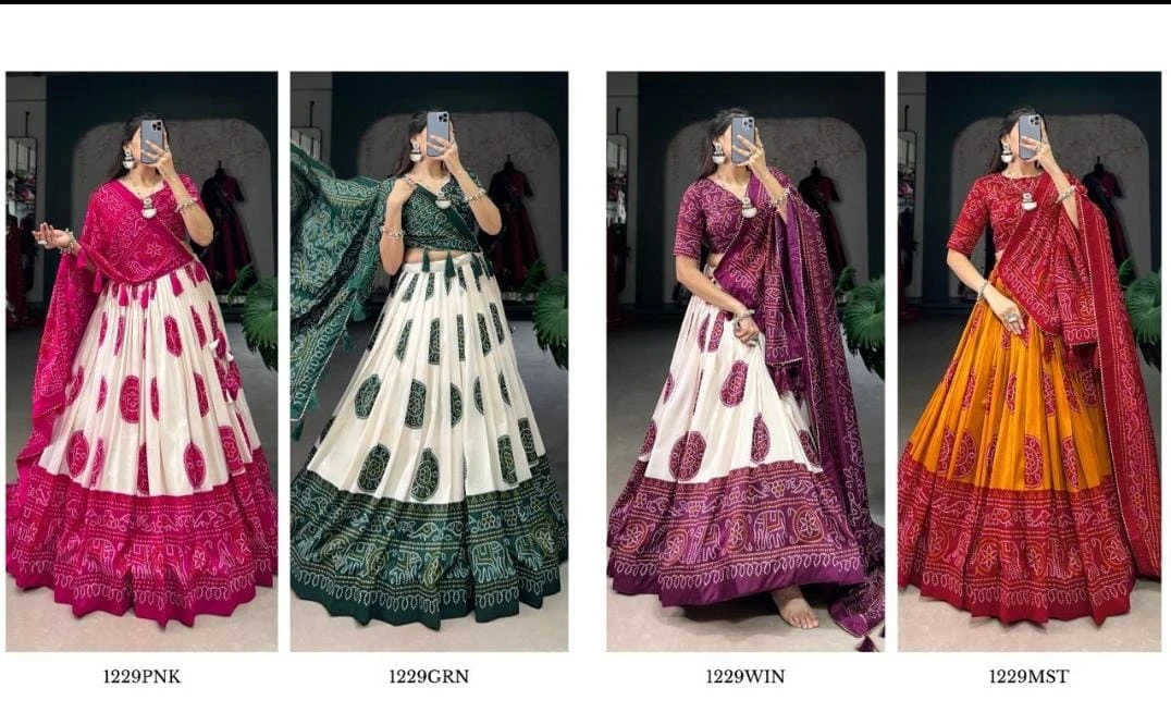Vinayak Wholesale Tussar Silk Patola Print Lehenga Choli With Foil Print 7