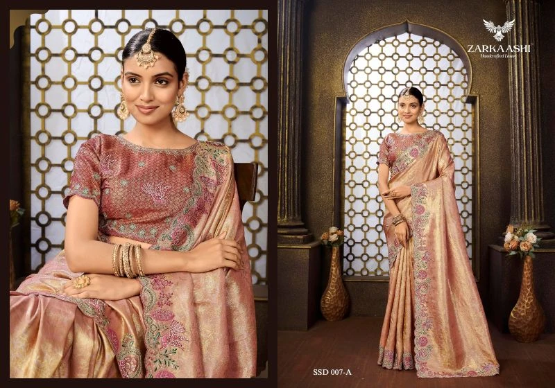 Zarkaashi Srivali Readymade Blouse Tissue Silk Designer Saree Collection 2