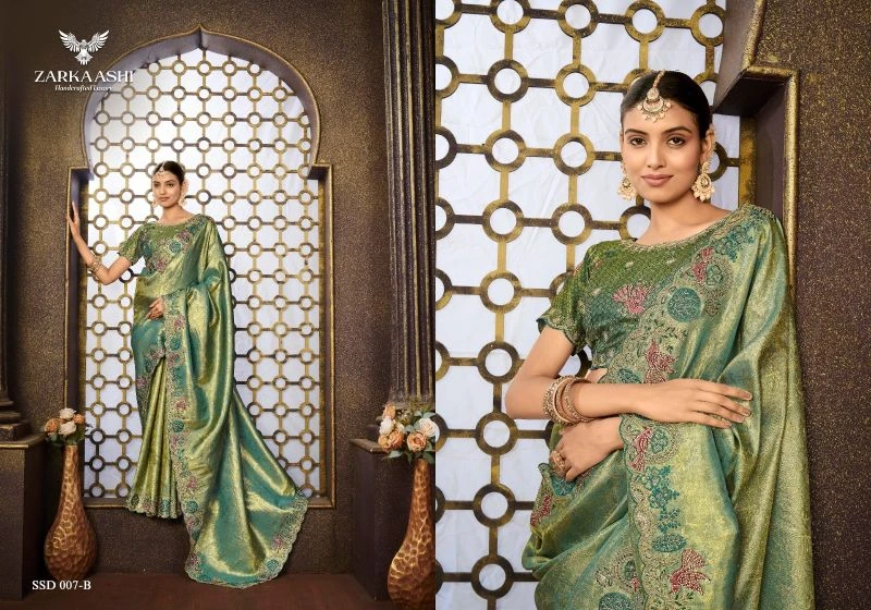 Zarkaashi Srivali Readymade Blouse Tissue Silk Designer Saree Collection 4
