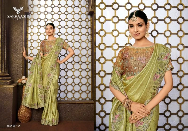 Zarkaashi Srivali Readymade Blouse Tissue Silk Designer Saree Collection 5