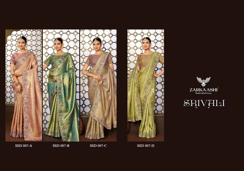 Zarkaashi Srivali Readymade Blouse Tissue Silk Designer Saree Collection 6